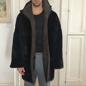 Black and Brown Vintage Shearling Coat Reversible